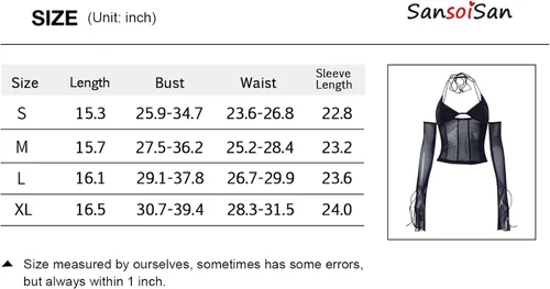 Vista 7 de SansoiSan Womens Hollow Out Sexy Mesh Patchwork Crop Camis Long Sleeve T-Shirt Tops