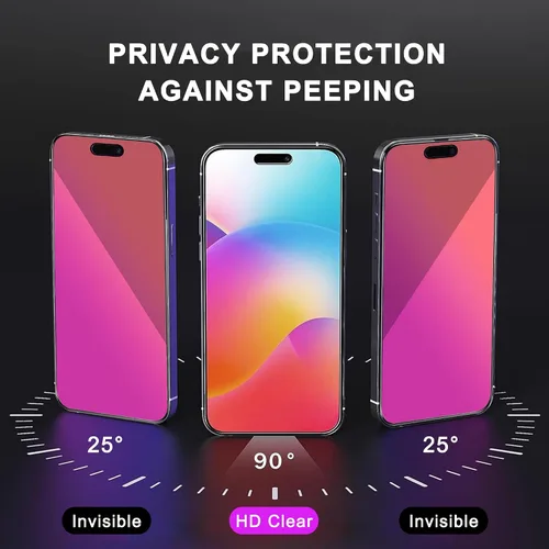 Vista 2 de Paquete de 2 protectores de pantalla de privacidad compatibles con iPhone 14 Pro Max de 25 grados, vidrio templado antiespía, marco de fácil Para
