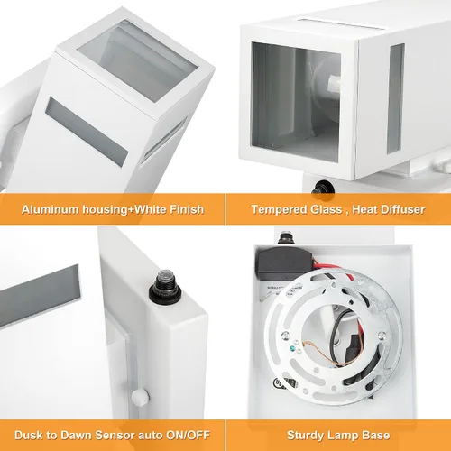Vista 8 de Luces de pared para exteriores con sensor de anochecer a amanecer, paquete de 2, de aluminio, moderno, impermeable, cilíndrico, cuadrado, farol