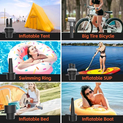 Vista 2 de Kit de manguera de aire con 6 boquillas 16/20PSI SUP Bomba de aire eléctrica de pie, tabla de remo, accesorios de bomba, adaptador para barcos
