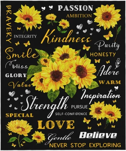 Vista 2 de Regalos de girasol para mujer, manta curativa positiva de girasol, cumpleaños para mujeres y mamá, mantas de franela suave con girasoles decorativos