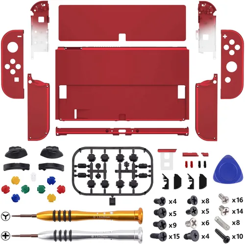 Vista 3 de eXtremeRate Vampire Red Soft Touch - Juego completo de carcasa para Nintendo Switch OLED, placa trasera de consola de repuesto y soporte de metal