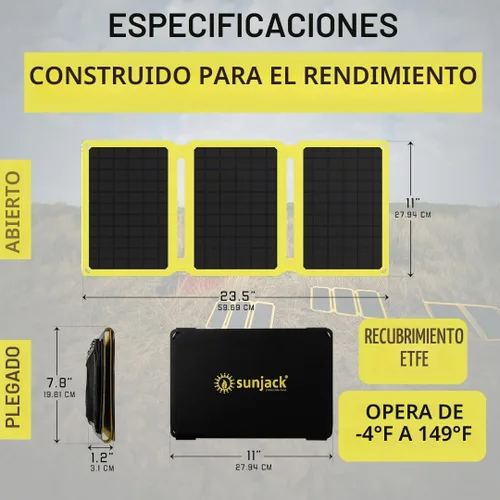 Vista 8 de Cargador solar SunJack con carga rápida Qualcomm 3.0 + cargador portable USB-C - Panel solar portable con USB para teléfonos celulares