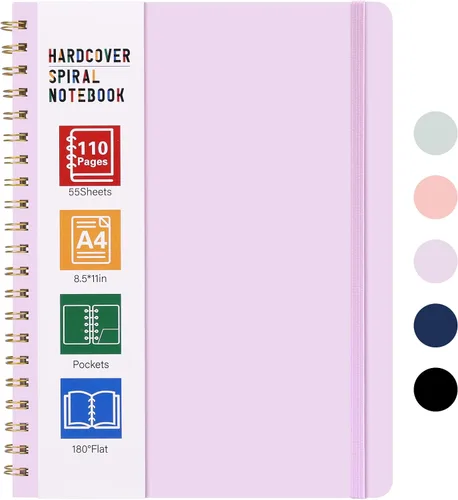 Vista 10 de LABUK Cuaderno de espiral de 8.5 x 11 pulgadas, cuadernos A4 de tapa dura para mujer, 55 hojas y 110 páginas, diario grande para el trabajo