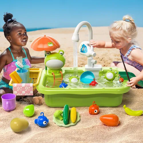 Vista 6 de Fregadero de juego con agua corriente, juguete de fregadero de cocina con grifo eléctrico, accesorios de cocina, juguetes flotantes de piscina