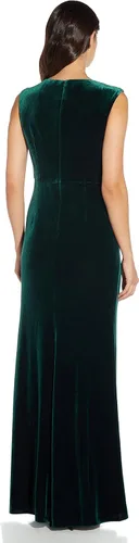 Vista 2 de Adrianna Papell Vestido de sirena de terciopelo con cuentas para mujer