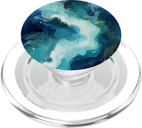 Vista 8 de PopSockets estándar PopGrip con piedra gemóloga calcedonia azul de ágata de hielo