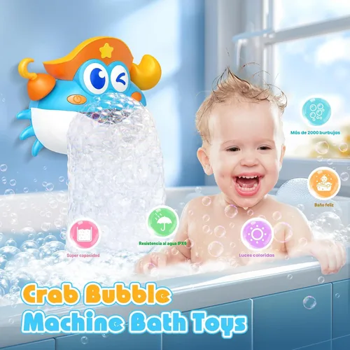 Vista 3 de Juguetes de baño, juguetes de baño para bebés con luz, máquina de burbujas de baño con luz RGB colorida, excelente regalo de cumpleaños para niños