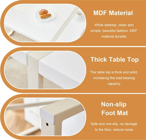 Vista 6 de Mesa de comedor rectangular industrial estilo crema para 4 6 personas con parte superior de 1.5 pulgadas de grosor y patas de metal blanco e