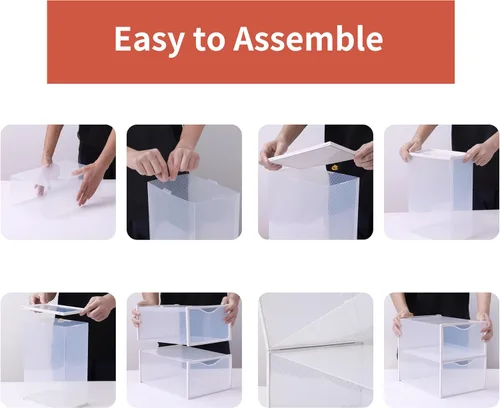 Vista 5 de Seseno Paquete de 12 cubos de almacenamiento de zapatos, organizador de zapatos apilable de plástico transparente para armario, zapatero plegable