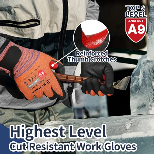 Vista 2 de Guantes de trabajo de invierno Schwer FreezeGuard-X para hombres y mujeres, guantes resistentes a cortes ANSI A9 para protección extrema, guante