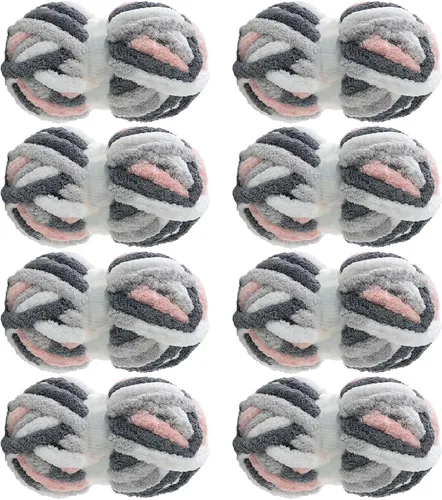 Vista 22 de MABOZOO Hilo Grueso Tie Dye para Tejer a Ganchillo Paquete de 8, Hilo de Chenilla Jumbo Esponjoso, Hilo de Felpa Suave Voluminoso, Hilo Gigante