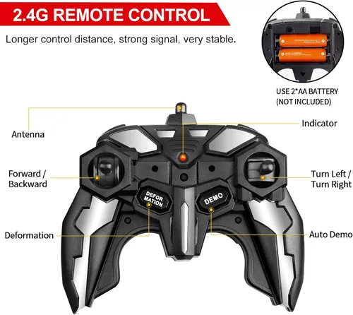 Vista 5 de Blackma Carro a Control Remoto – Transformar, Deformación con Un Botón y Deriva Giratoria de 360°, Carro RC Robot Transformable con Luz LED, Regalos