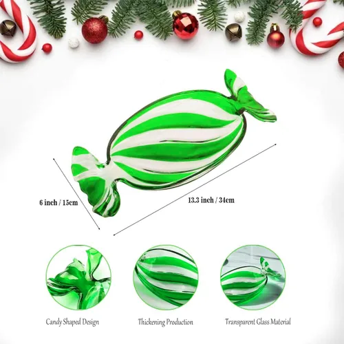 Vista 2 de Bandeja de cristal para dulces, platos de frutas de mesa, plato de postre para pastel, decoración de Navidad, decoración navideña, verde