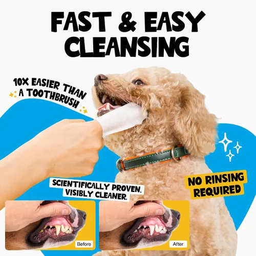 Vista 2 de Toallitas de limpieza de dientes de perro, 60 paquetes, toallitas dentales para reducir la placa y el sarro para perros y gatos, toallitas dentales