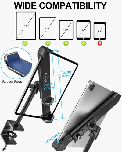Vista 7 de Soporte antirrobo para tableta de escritorio para tableta de 9-14 pulgadas, soporte giratorio de 360° para tabletas POS con doble bloqueo