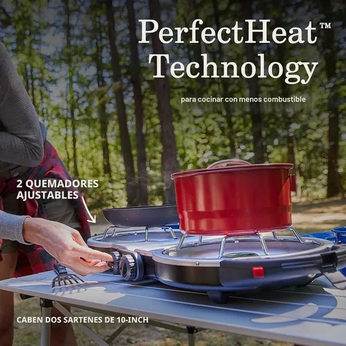 Vista 5 de Coleman Fold ‘N Go 2-Burner Propane Stove, Dual Adjustable Burners with 20,000 BTUs of Power & InstaStart Ignition, Great for Camping, Tailgating