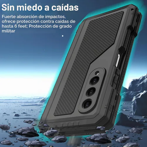 Vista 2 de Funda de metal para Samsung Galaxy Z Fold 5 con soporte para bolígrafo Fold5 S, resistente funda protectora de pantalla Z Fold 5, protector de Negro