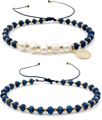 Vista 2 de Elegante joyería para mujer con medalla de San Benito ajustable hecha a mano pulsera conjunto de dos