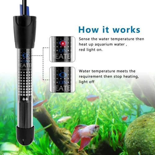 Vista 3 de DOMICA Calentador de acuario ajustable de 25 W, calentador de agua sumergible para pecera pequeña (3-8 galones) con termómetro adhesivo gratis