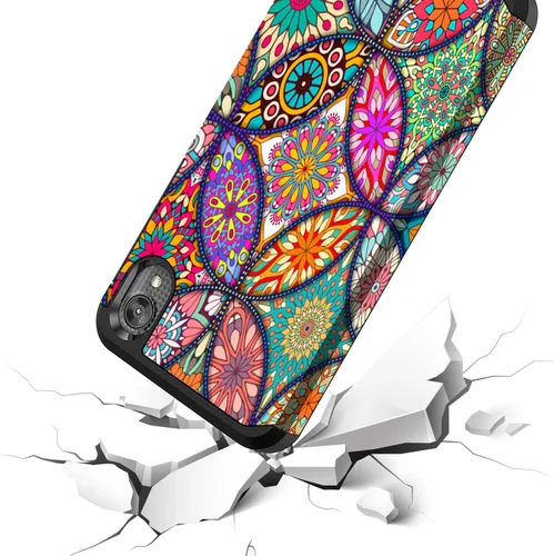 Vista 5 de Rosebono - Funda compatible con Moto E6, delgada híbrida de doble capa a prueba de golpes, cubierta dura a prueba de golpes, linda funda de silicona