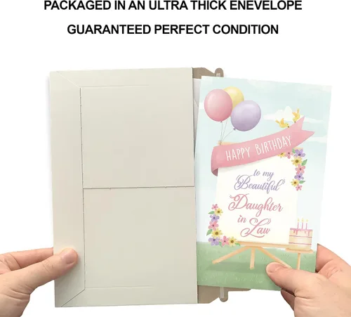 Vista 5 de Prime Greetings Tarjeta de feliz cumpleaños para nuera, hecha en Estados Unidos, ecológica, tarjeta gruesa con sobre de primera calidad de 5 x 7.75