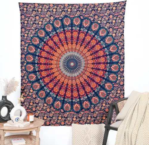 Vista 12 de Tapiz para pared con diseño hippie de mandala, bohemia e hindú Azul y verde