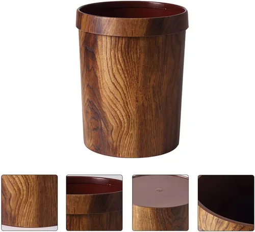 Vista 5 de BESPORTBLE Bote de basura para madera, marrón claro, plástico, parte superior abierta, 13 x 13 x 12 pulgadas