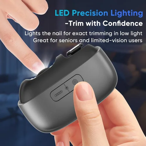 Vista 5 de Cortaúñas eléctrico con luz LED y almacenamiento de uñas, recortadora inteligente recargable de uñas y uñas de los pies para personas mayores