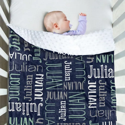 Vista 3 de Manta de bebé personalizada, diseño de nombres personalizados, manta de felpa suave con respaldo de puntos de doble capa para niños y niñas, Color01