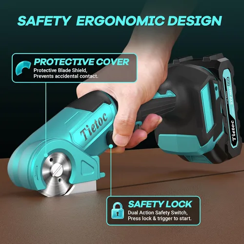 Vista 6 de TIETOC Tijeras eléctricas inalámbricas con batería de larga duración de 21 V, cortador de cartón de alta velocidad de 24000 RPM para tela, plástico