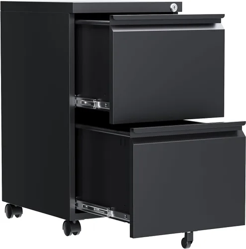 Vista 29 de Archivador de 2 cajones con cerradura, archivadores metálicos para oficina en casa, gabinete pequeño vertical negro para oficina en casa, archivador