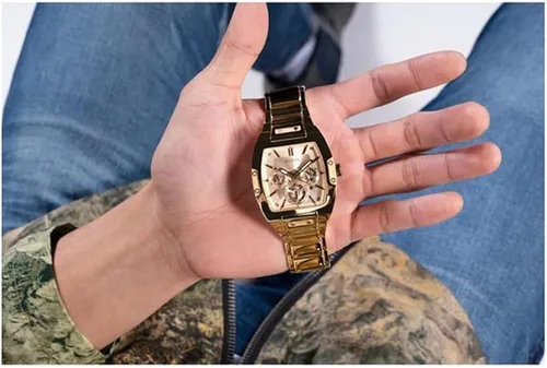 Vista 8 de GUESS Reloj multifunción con esfera expuesta en tono dorado para hombre Oro