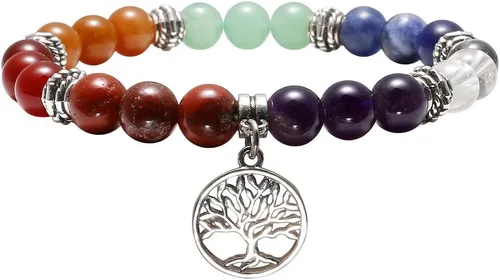 Vista 4 de Top Plaza Pulsera de curación de 7 chakras, reiki, piedras reales, yoga, meditación, mala, pulseras elásticas para mujeres, aleación de plata