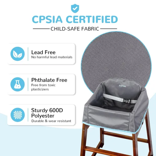 Vista 4 de Funda para silla alta de bebé de doble cinturón, sin plomo ni ftalatos, material resistente y robusto, funda impermeable lavable para sillas altas