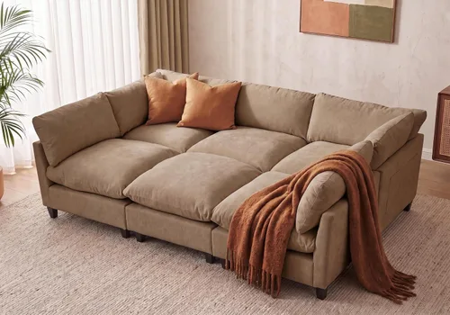Vista 17 de Iroomy Sofá modular modular de felpilla de gran tamaño, asiento cómodo profundo, sofás de 2 plazas para sala de estar, color beige