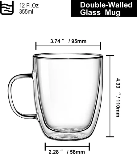 Vista 2 de Tazas de té de cristal de borosilicato de doble pared resistente al calor