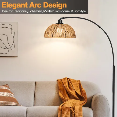Vista 7 de Brilvibera - Lámparas de pie modernas negras con control remoto Stepless Dimmable Bulb, Hand-Worked Adjustable Rattan Lamp Shades Bohemian Floor