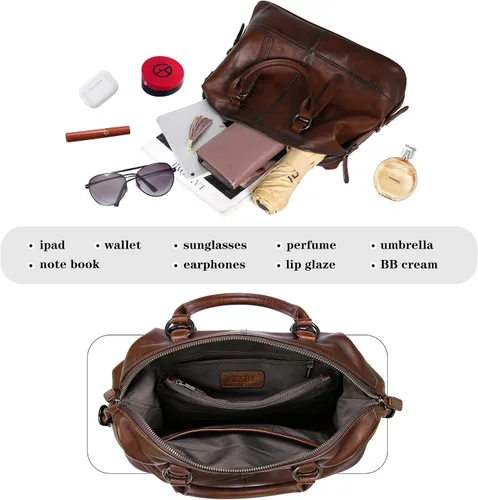 Vista 7 de HESHE Bolsos de cuero de diseñador para mujer, bolsa de mano para trabajo, asa superior, bolso de hombro, bolsa cruzada de gran capacidad