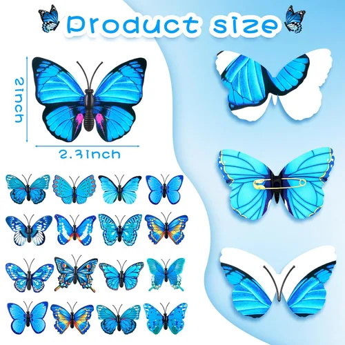 Vista 3 de 36 alfileres de mariposa 3D, broche de seguridad de plástico, decoración de México a granel para ropa de solapa, manualidades, decoración