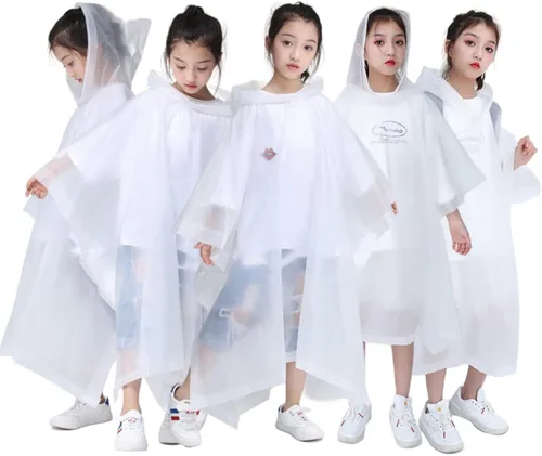 Vista 8 de Poncho de lluvia para niños, reutilizables, paquete de 2 abrigos impermeables de EVA con capucha para niños y niñas azul X2