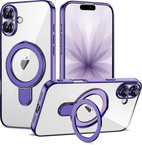 Vista 60 de Funda compatible con iPhone 12 con soporte de anillo magnético invisible [compatible con Mag-Safe] [Protector completo de lente de cámara] Funda
