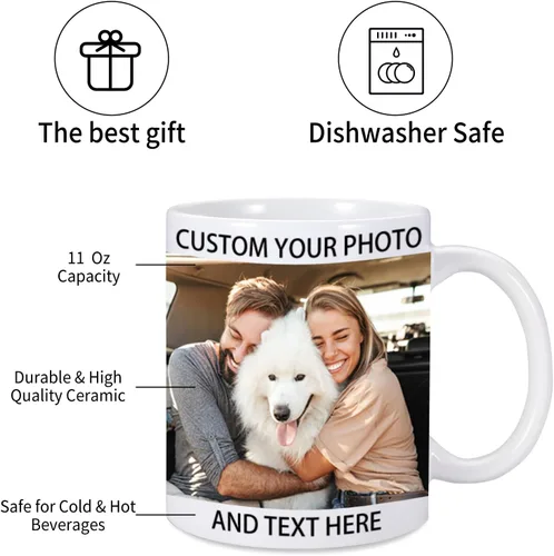 Vista 5 de Taza personalizada, tazas de café personalizadas con imagen y texto, taza de cerámica de 11 onzas, regalos personalizados para mamá papá, regalo