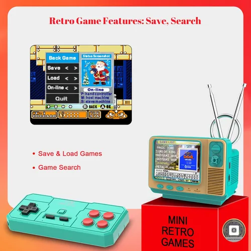 Vista 4 de Consola de juegos retro - 42 JALECO + 168 juegos clásicos, inalámbrico 2.4G de 2 jugadores, pantalla IPS de 3.0 pulgadas, expansión de tarjeta TF
