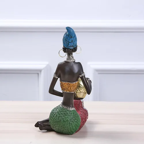 Vista 6 de Decoración para el hogar Resina África Lady Escultura Figuras de personaje Moda Adornos de escritorio Arte moderno Estatua de resina africana