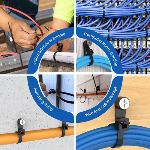 Vista 6 de Bridas de cremallera negras de 8 pulgadas con agujero de tornillo, bridas de cable resistentes para cables de 75 libras con cabeza montable