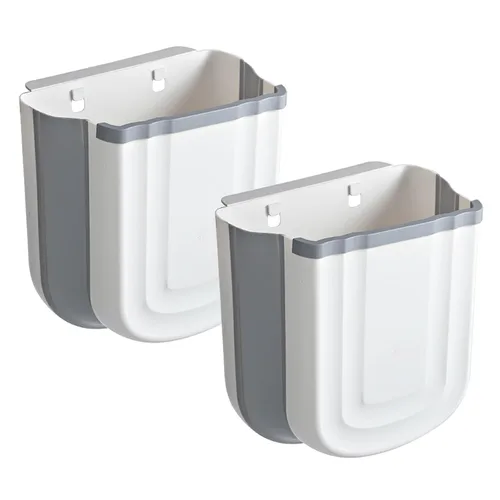 Vista 8 de Cubo de Basura Plegable Montado en la Pared para Gabinete de Cocina - Contenedor de Residuos Pequeño Colgante de 2.4 Galones, Cubo de Basura