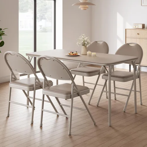 Vista 8 de Paquete de 4 sillas plegables con marco de metal con cojín acolchado y respaldo, asiento tapizado de piel sintética de 350 libras, sillas plegables