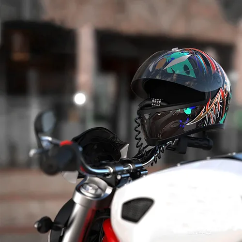 Vista 2 de Cable de bloqueo de casco de motocicleta, bloqueo de seguridad para casco y Negro 2 piezas