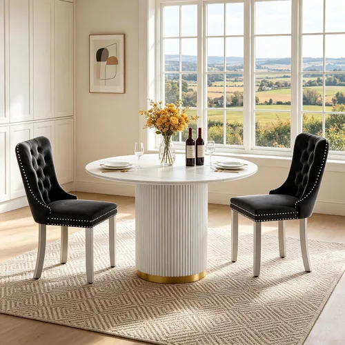 Vista 9 de SSLine 41.3 in Round Sintered Stone Dining Table for 4 Fluted Pedestal Base